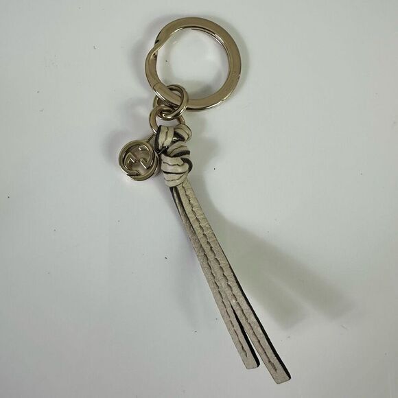 Gucci Accessories - Gucci Interlocking G Leather Tassel Key Ring White Silver